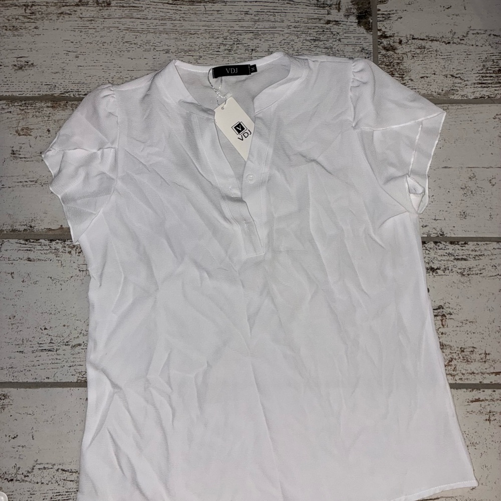 White Short Sleeve Henley Blouse